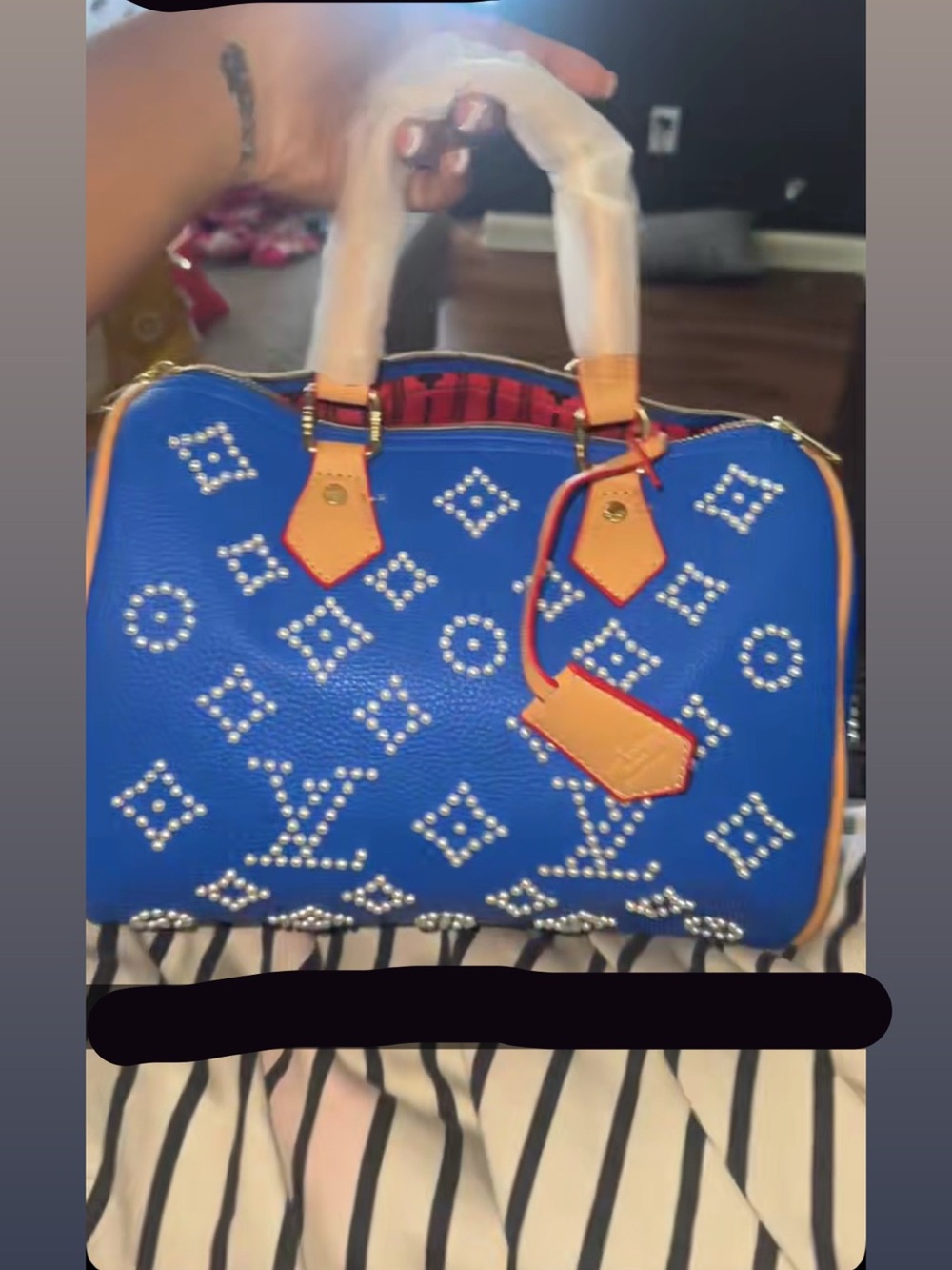SHEIN Blue Dome Crossbody Bag with Tan Accents